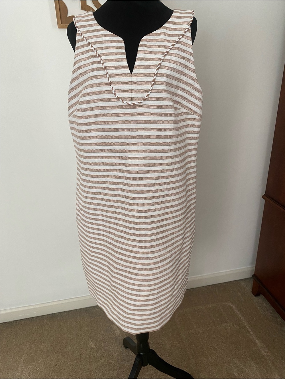 Talbots Cream and Tan Striped Midi Dress